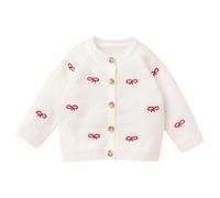 Odizli Neugeborene Baby Mädchen Strickjacke Langarm Jacke Strickpullover Sweatjacke Babyjacke Cardigan Herbst Winter Kleidung Babykleidung Weiß Bowknot 6-9 Monate