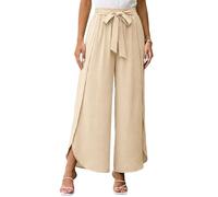 Odizli Palazzo Hose Damen Sommer Boho Blume Leicht und Luftig Sommerhose Elegant High Waist Lang Hosenrock Plissee Weite Wide Leg Marlenehose Haremshose Leinenhose Stoffhose mit Schlitz Aprikose S