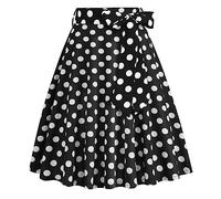 Odizli Rock Damen Knielang Rockabilly Tellerrock Elegant 50er Jahre Vintage Sommer A Linie Swing Petticoat Rcke Faltenrock Plisseerock Retro Trachtenrock Festlich Sommerrock Schwarz Polka Dot L