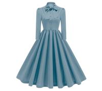 Odizli Rockabilly Kleider Damen 50er Jahre 60er Vintage Elegant Petticoat Kleid Herbst Winter 3/4 Ärmel Swing A-Linien Knielang Coctailkleid Festlich Hochzeit Hochzeitsgäste Herbstkleid Blau S