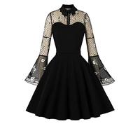 Odizli Rockabilly Kleider Damen 50er Jahre Elegant Vintage Sommer Mesh Langarm A Linie Swing Petticoat Knielang Coctailkleid Hochzeit Festlich Hochzeitsgäste Kurz Abendkleid Schwarz Weiß 4XL