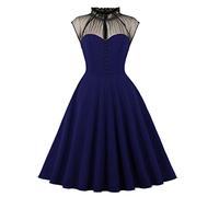 Odizli Rockabilly Kleider Damen 50er Jahre Vintage Elegant Petticoat Kleid Sommer Kurzarm Mesh A-Linien Knielang Swing Coctailkleid Gothic Halloween Festlich Hochzeit Kurz Abendkleid Dunkelblau #1 S