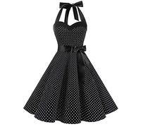 Odizli Rockabilly Kleider Damen Vintage 50er 60er Jahre Retro Petticoat Kleid Neckholder Polka Dot Sommer Swing Hochzeitsgast Festlich Partykleid Coctailkleid Kurz Ballkleid Abendkleid Schwarz L