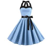 Odizli Rockabilly Kleider Damen Vintage 50er 60er Jahre Retro Petticoat Kleid Neckholder Polka Dot Sommer Swing Hochzeitsgast Festlich Partykleid Coctailkleid Kurz Ballkleid Abendkleid Hellblau XXL
