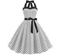 Odizli Rockabilly Kleider Damen Vintage 50er 60er Jahre Retro Petticoat Kleid Neckholder Polka Dot Sommer Swing Hochzeitsgast Festlich Partykleid Coctailkleid Kurz Ballkleid Abendkleid Weiß S