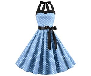 Odizli Rockabilly Kleider Damen Vintage 50er 60er Jahre Retro Petticoat Kleid Neckholder Polka Dot Sommer Swing Hochzeitsgast Festlich Partykleid Coctailkleid Kurz Ballkleid Abendkleid Hellblau M