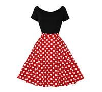 Odizli Rockabilly Kleider Damen Vintage Retro 50er Jahre Petticoat Kleid 1950er 60er Off Shoulder Polka Dot Gepunktet Swing A Linie Knielang Sommer Coctailkleid Festlich Kurz Abendkleid Rot M