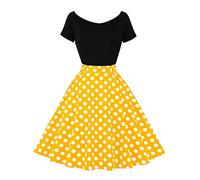 Odizli Rockabilly Kleider Damen Vintage Retro 50er Jahre Petticoat Kleid 1950er 60er Off Shoulder Polka Dot Gepunktet Swing A Linie Knielang Sommer Coctailkleid Festlich Kurz Abendkleid Gelb XXL