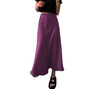 Odizli Satin Rock Damen Elegant Vintage Sommer Seiden High Waist A Line Maxirock Faltenrock Plisseerock Frauen Festlich Hochzeit Hochzeitsgast Meerjungfrau Rüsche Lang Röcke Lila S