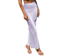 Odizli Satin Rock Damen Elegant Vintage Sommer Seiden High Waist A Line Maxirock Faltenrock Plisseerock Frauen Festlich Hochzeit Hochzeitsgast Meerjungfrau Rüsche Lang Röcke Violett L