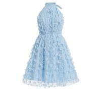 Odizli Sommerkleid Damen Elegant Sommer Ärmellos Neckholder Boho Mesh Tüll Blumenkleid A Linien Knielang Kleider Festlich Hochzeit Hochzeitsgast Party Kurz Cocktailkleid Damenkleider Blau L