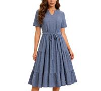 Odizli Sommerkleid Damen Lang Elegant Boho Spitze Kurzarm V-Ausschnitt Swing A Linien Frühlingskleid Festlich Hochzeit Hochzeitsgast Abendkleid Damenkleid Sommer Midikleid Freizeitkleid Graublau M