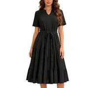 Odizli Sommerkleid Damen Lang Elegant Boho Spitze Kurzarm V-Ausschnitt Swing A Linien Frühlingskleid Festlich Hochzeit Hochzeitsgast Abendkleid Damenkleid Sommer Midikleid Freizeitkleid Schwarz M