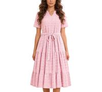 Odizli Sommerkleid Damen Lang Elegant Boho Spitze Kurzarm V-Ausschnitt Swing A Linien Frühlingskleid Festlich Hochzeit Hochzeitsgast Abendkleid Damenkleid Sommer Midikleid Freizeitkleid Rosa L