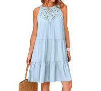 Odizli Sommerkleid Damen Leicht und Luftig Elegant Frühling Sommer Tunikakleid Ärmellos Neckholder Boho Spitze A Linie Knielang Tunika Tshirt Kleid Shirtkleid Damenkleid Kurz Strandkleid Hellblau L