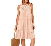 Odizli Sommerkleid Damen Leicht und Luftig Elegant Frühling Sommer Tunikakleid Ärmellos Neckholder Boho Spitze A Linie Knielang Tunika Tshirt Kleid Shirtkleid Damenkleid Kurz Strandkleid Hellrosa M