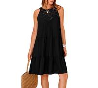 Odizli Sommerkleid Damen Leicht und Luftig Elegant Frühling Sommer Tunikakleid Ärmellos Neckholder Boho Spitze A Linie Knielang Tunika Tshirt Kleid Shirtkleid Damenkleid Kurz Strandkleid Schwarz S