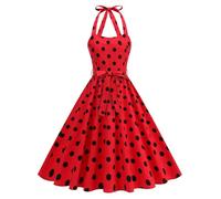 Odizli Sommerkleid Damen Sommer Elegant Rockabilly Vintage 50er Neckholder A Linien Knielang Petticoat Swing Kleider Hochzeit Hochzeitsgast Festliche Cocktailkleid Kurz Abendkleid Rot Polka Dot L