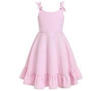 Odizli Sommerkleid Mädchen Kinder Sommer Ärmellos Boho Streifen Blume Rüschen A-Linie Kleider Einschulung Festliche Hochzeit Geburtstag Einschulungskleid Freizeitkleid Rosa Weiß 8-9 Jahre