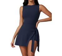 Odizli Tenniskleid Damen mit Hose Drunter Frauen Sommer Ärmellos Jumpsuit Kleid Minikleid Kurz Sommerkleid Freizeitkleider Golfkleid Workout Sport Gym Fitness Sportkleid Sportkleidung Blau XL