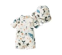 Odizli UV Kleidung Baby Jungen Langarm Marine Tier Reißverschluss Badeanzug + Sonnenhut Schutz Anzug Einteiliger Schutzkleidung Badebekleidung Schwimmanzug Neoprenanzug Beige Delphin 0-3 Monate