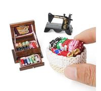 Odoria Puppenhaus Nähmaschine Nähkästchen Miniatur: 1/12 Maßstab Nähkasten Holz für Nähzimmer Vintage - Mini Nähkorb Stoff Retro
