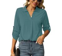 Odosalii 3/4 Arm Elegant Oberteile Sexy A-Linie Lang Henley V-Ausschnitt Longshirt Frauen Herbst Longtunika Basic Lässige Damenbluse