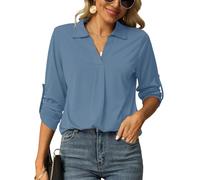 Odosalii Damen 3/4 Arm Elegant Oberteile Sexy A-Linie Lang Longshirt Frauen Blau Frühling Basic Lässige Damenbluse