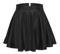 Odosalii Damen Stretch Skater Röcke Informell Mini Glocken Rock Hohe Taille Metallischer Faltenrock, Schwarze, L