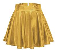 Odosalii Damen Stretch Skater Röcke Informell Mini Glocken Rock Hohe Taille Metallischer Faltenrock, M, Golden