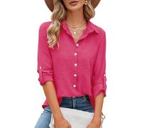 Odosalii Oberteile Damen Sommer,Elegant Bluse Langarm Longshirt 3/4 Ärmel Hemdbluse Basic Strand Tunika Schicke Rosa Rot Longbluse Hochzeit Outfit Bekleidung Tops (Rosa Rot,X-Large)