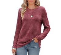 Odosalii Pullover Damen,Rundhals Frühling Oberteile Side Slit Langärmliges Weicher Geripp Freizeit Longshirt Tunika Oversize Strickpullover Weihnachtspullover(Weinrote,Medium)