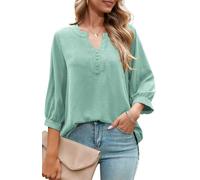 Odosalii V Ausschnitt Bluse Damen Sommer Halbarm Festliche Tops Blusenshirt Casual Oversized Ausgefallen Tunika Frühling Knitterfrei Baumwollbluse Frauen Partyoutfits Grün