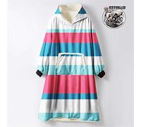 Odot Kapuzenpullover Decke mit Kapuze Geometrie Hoodie Sweatshirt Tragbare, Plüsch Pullover Weiche Warme Riesen Hoodie Fronttasche Erwachsene (Einheitsgröße (110cm/43in),Rote und Blaue Streifen)