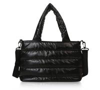 Odoukey Puffer-Einkaufstasche Schulter-Crossbody Große gesteppte Tragetasche mit abnehmbarem Reißverschluss-Riemen Puffy Trendige Winter-Puffer-Geldbörse für Damen Schwarze Taschen mit Griff oben