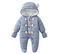 Odziezet Baby Wärmer Winter Jumpsuit Kinder Flanell Overalls Jungen Einteilige Schneeanzug Neugeborene Langarm Kapuze Strampler Bärenohr Hoodie Overall 0-3 Jahre (Blau,1-2 Jahre)