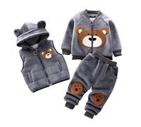 Odziezet Kleinkinder Warm Outfit Kinder Kapuze Ärmellose Weste Anzug Baby Winter Dreiteiliges Outfits Kind Langärmeliges Sweatshirt Hose Sets Babys Cartoon Bär Kleidung 0-4 Jahre (DTGR,1-2 Jahre)