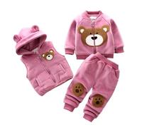 Odziezet Kleinkinder Warm Outfit Kinder Kapuze Ärmellose Weste Anzug Baby Winter Dreiteiliges Outfits Kind Langärmeliges Sweatshirt Hose Sets Babys Cartoon Bär Kleidung 0-4 Jahre (DTP,0-1 Jahre)