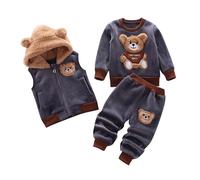 Odziezet Kleinkinder Warm Outfit Kinder Kapuze Ärmellose Weste Anzug Baby Winter Dreiteiliges Outfits Kind Langärmeliges Sweatshirt Hose Sets Babys Cartoon Bär Kleidung 0-4 Jahre (XXGR,0-1 Jahre)