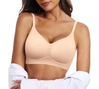 OEAK Nahtloser BH Damen ohne Bügel V-Ausschnitt Zero Feel Bralette Ultrakomfortabler Tshirt BH Soft Schlaf BH Push Up Gepolstert Bügelloser Bustier,Jacquard Beige,XL