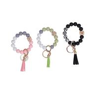 OEBUAFI 3 Stück Schlüsselanhänger, Armband, Schlüsselanhänger, Armband mit Silikonperlen, Metall-, PU-Leder, Quasten für Handtaschen, Rucksäcke, Reisen (Set 1)