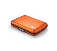 ÖGON -DESIGNS- Aluminium kartenetui mit metallverschluss, RFID Schutz vor betrug und entmagnetisierung, kompakte geldbörse, Modell Smart Case Oslo (Aluminium Orange)