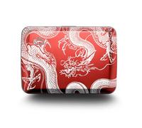 ÖGON -DESIGNS- Aluminium kartenetui mit metallverschluss, RFID Schutz vor betrug und entmagnetisierung, kompakte geldbörse, Modell Smart Case Oslo (Gravur Dragon)