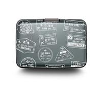 ÖGON -DESIGNS- Aluminium Kartenetui mit Metallverschluss, RFID-Schutz vor Betrug und Entmagnetisierung, Kompakte Geldbörse, Modell Smart Case Stockholm (Gravur Travel)