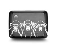 ÖGON -DESIGNS- Aluminium kartenetui mit metallverschluss, RFID Schutz vor betrug und entmagnetisierung, kompakte geldbörse, Modell Smart Case Oslo (Gravur Monkeys)