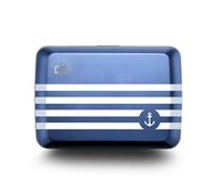 ÖGON -DESIGNS- Aluminium kartenetui mit metallverschluss, RFID Schutz vor betrug und entmagnetisierung, kompakte geldbörse, Modell Smart Case Oslo (Gravur Sailor)
