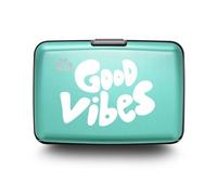 ÖGON -DESIGNS- Aluminium Kartenetui mit Metallverschluss, RFID-Schutz vor Betrug und Entmagnetisierung, Kompakte Geldbörse, Modell Smart Case Stockholm (Gravur Good Vibes)