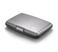 ÖGON -DESIGNS- Aluminium Kartenetui, RFID-Schutz vor Betrug und Entmagnetisierung, Kompakte Geldbörse, Modell Smart Case Stockholm (Carbon-Optik, Ultra-sicherer Verschluss)