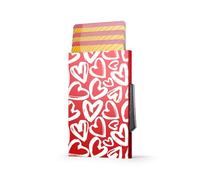 ÖGON -DESIGNS- Automatisches kartenetui aus Aluminium, RFID Schutz, kompakt und sicher für Karten, modern und leicht, Modell Automatic Card Holder (Gravur Love Tag)