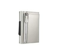 ÖGON Smart Wallets - Cascade Slim for Coins - Automatische Geldbörse aus Aluminium und echtem Leder mit Münzfach - 8 Karten + Geldscheine, Blaster-Leder, Aluminium, silberfarben, minimalistisch, Leder